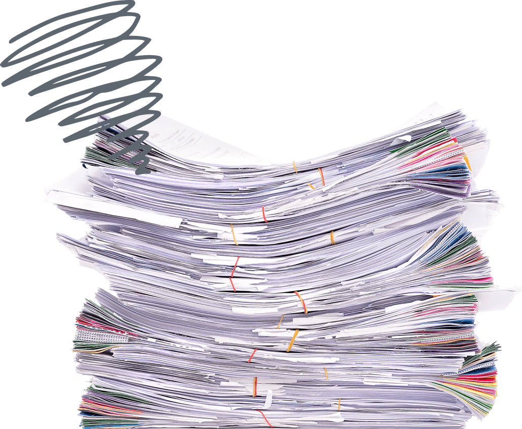 Stack of paperwork representing chaotic admissions process