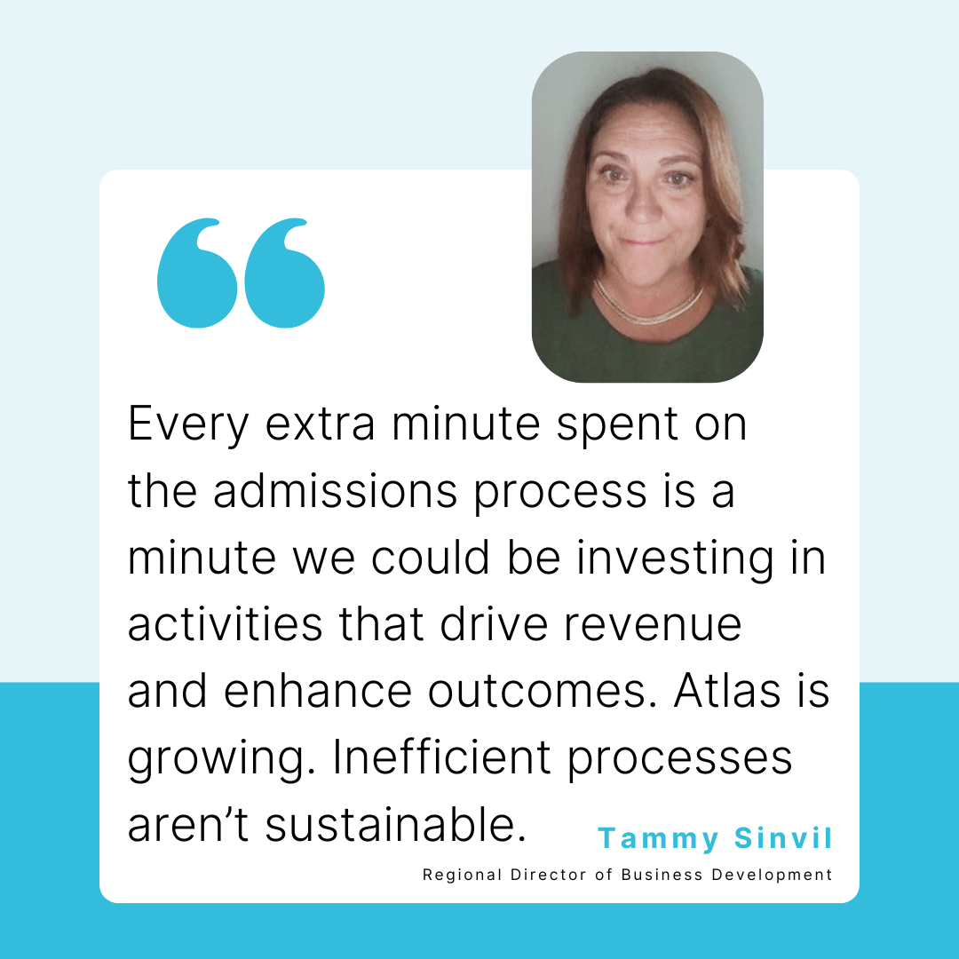 Quote graphic featuring Tammy Sinvil on inefficiencies in the admissions process and the impact on revenue and outcomes